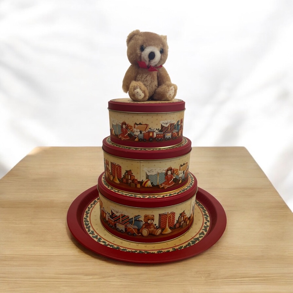House of Lloyd Toy Box Teddy Set Storage Tins Tray Plush Bear Christmas Holiday